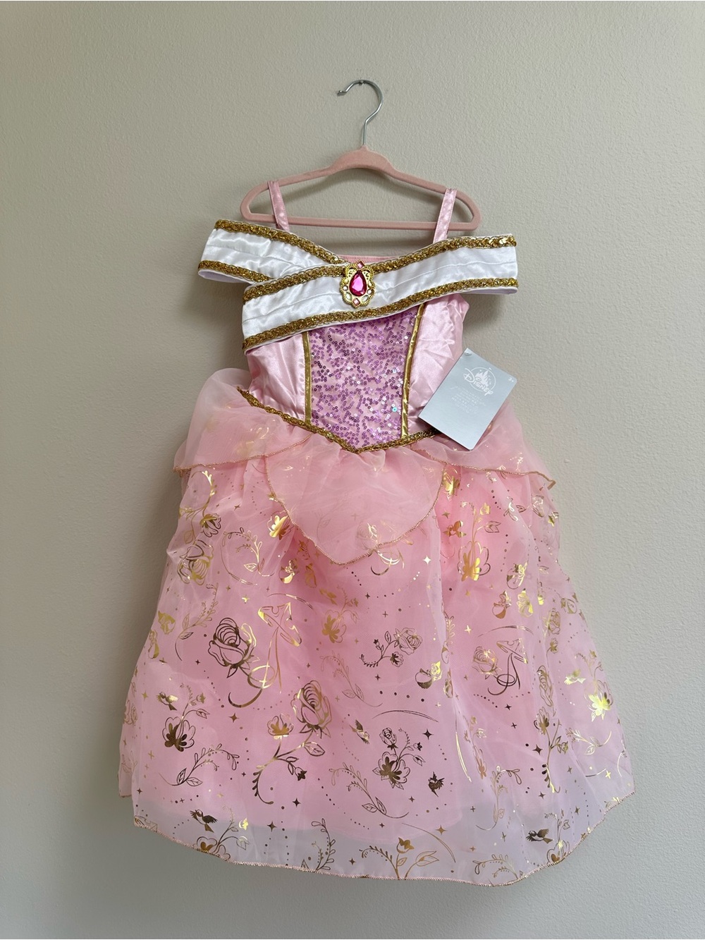 NWT Disney Princess Aurora Sleeping Beauty Costume Dress Girls Size 4 Pink Gold